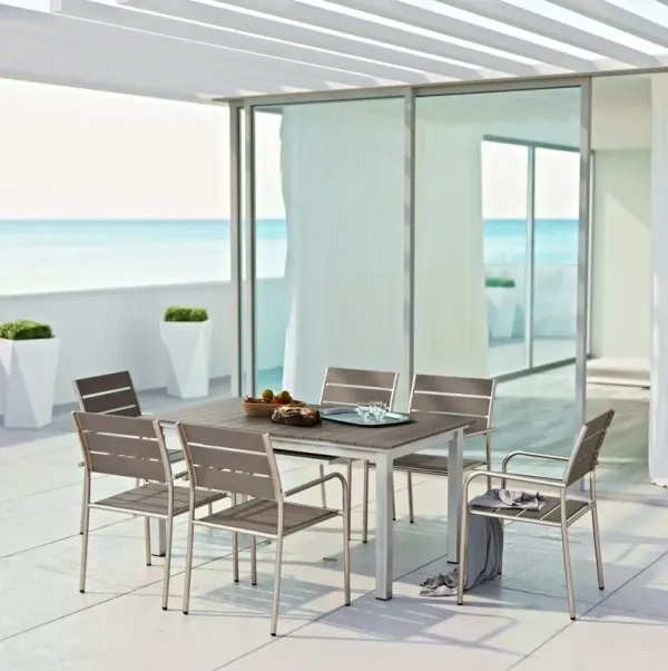 Shore 7 Piece Outdoor Patio Aluminum Dining Set by Modway Silver Gray