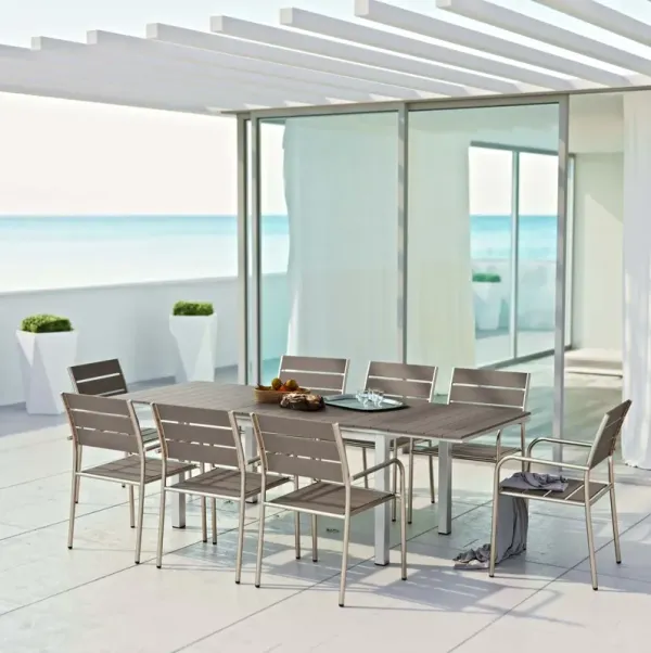 Shore 9 Piece Outdoor Patio Aluminum Dining Set by Modway Silver Gray