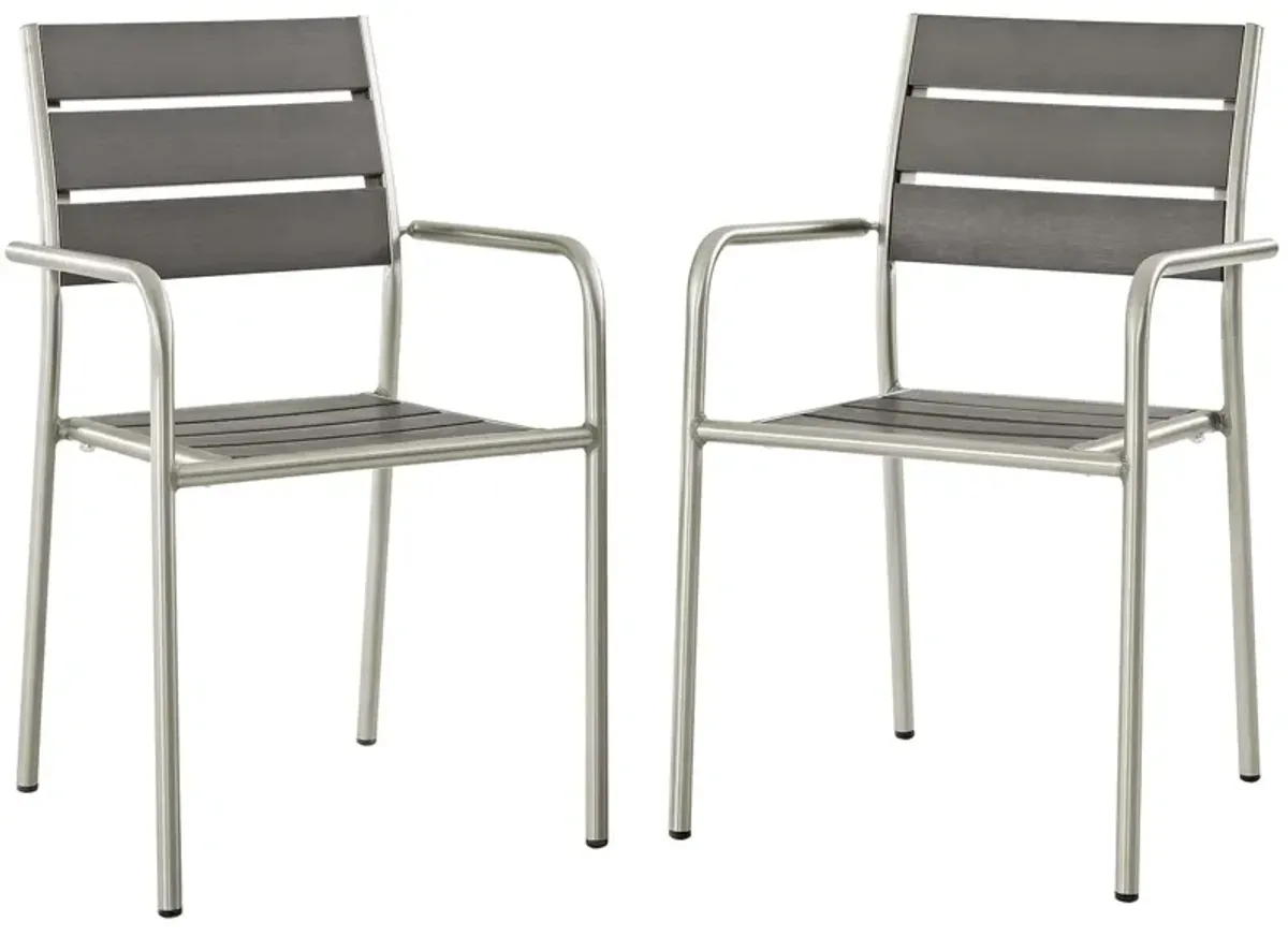 Shore Outdoor Patio Aluminum Dining Rounded Armchair Set of 2 by Modway Silver Gray