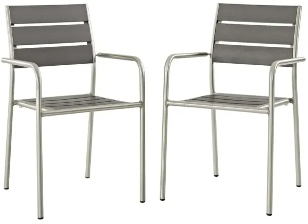 Shore Outdoor Patio Aluminum Dining Rounded Armchair Set of 2 by Modway Silver Gray