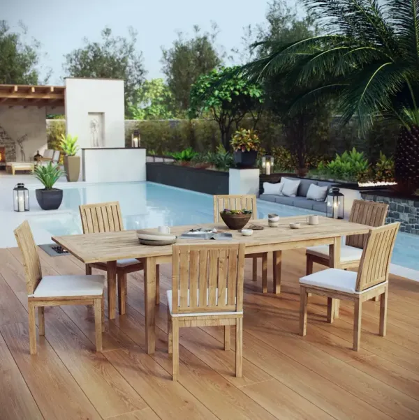 Marina 7 Piece Outdoor Patio Teak Dining Set by Modway Natural White