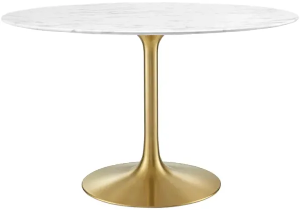 Lippa Round 48" Dining Table by Modway Faux Marble / Gold White