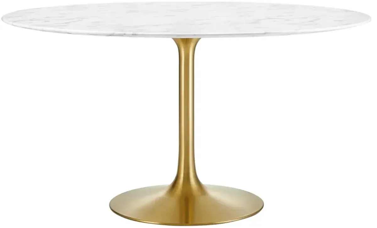 Lippa Round 54" Dining Table by Modway Faux Marble / Gold White