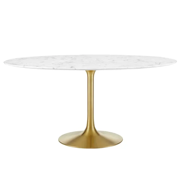 Lippa Round 60" Dining Table by Modway Faux Marble / Gold White