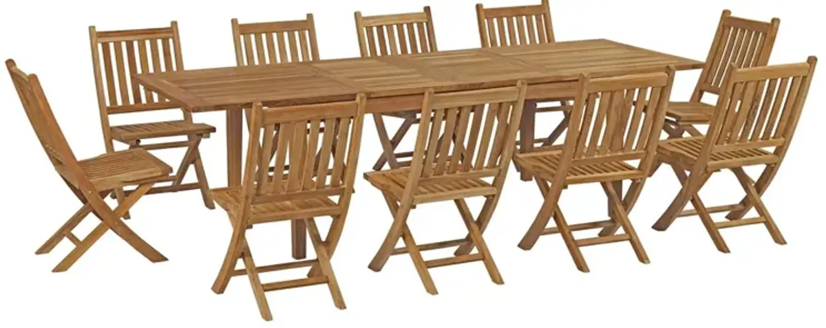 Marina 11 Piece Outdoor Patio Teak Dining Set by Modway Natural