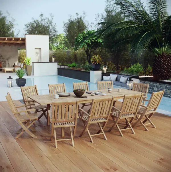 Marina 11 Piece Outdoor Patio Teak Dining Set by Modway Natural