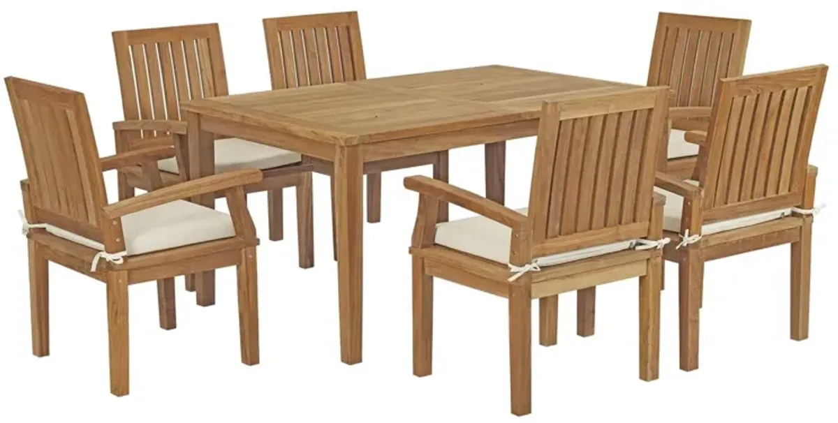 Marina 7 Piece Outdoor Patio Teak Dining Set by Modway Natural White