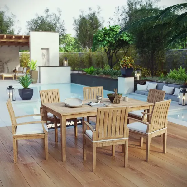 Marina 7 Piece Outdoor Patio Teak Dining Set by Modway Natural White