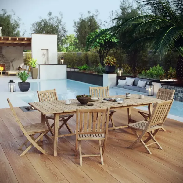 Marina 7 Piece Outdoor Patio Teak Dining Set by Modway Natural