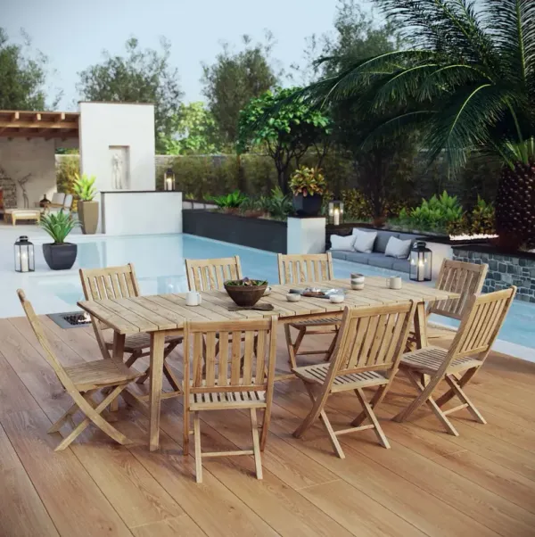 Marina 9 Piece Outdoor Patio Teak Dining Set by Modway Natural