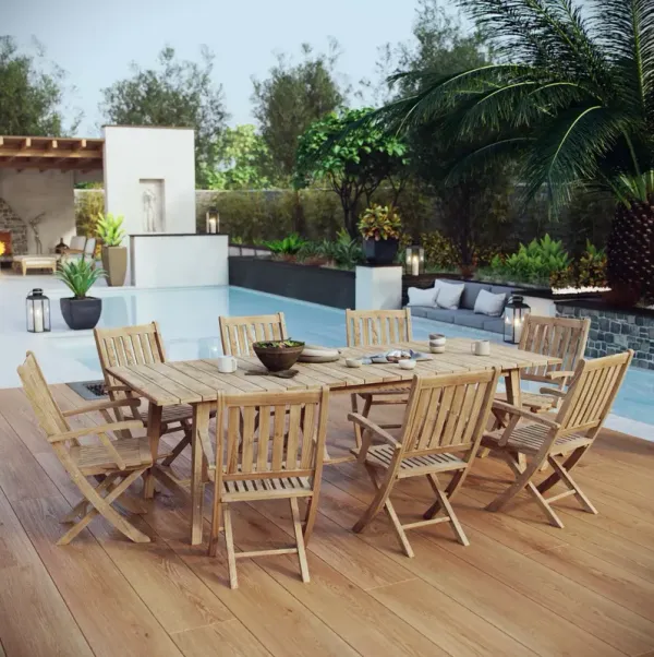 Marina 9 Piece Outdoor Patio Teak Dining Set by Modway Natural