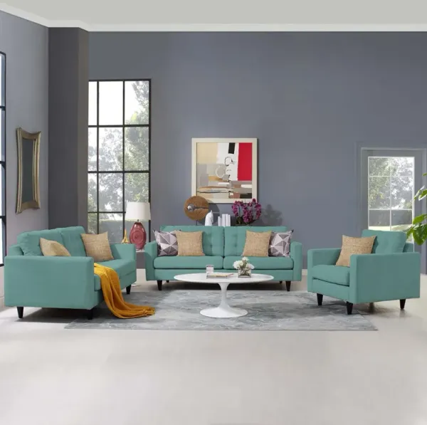 Empress Sofa, Loveseat and Armchair Set of 3 by Modway Teal