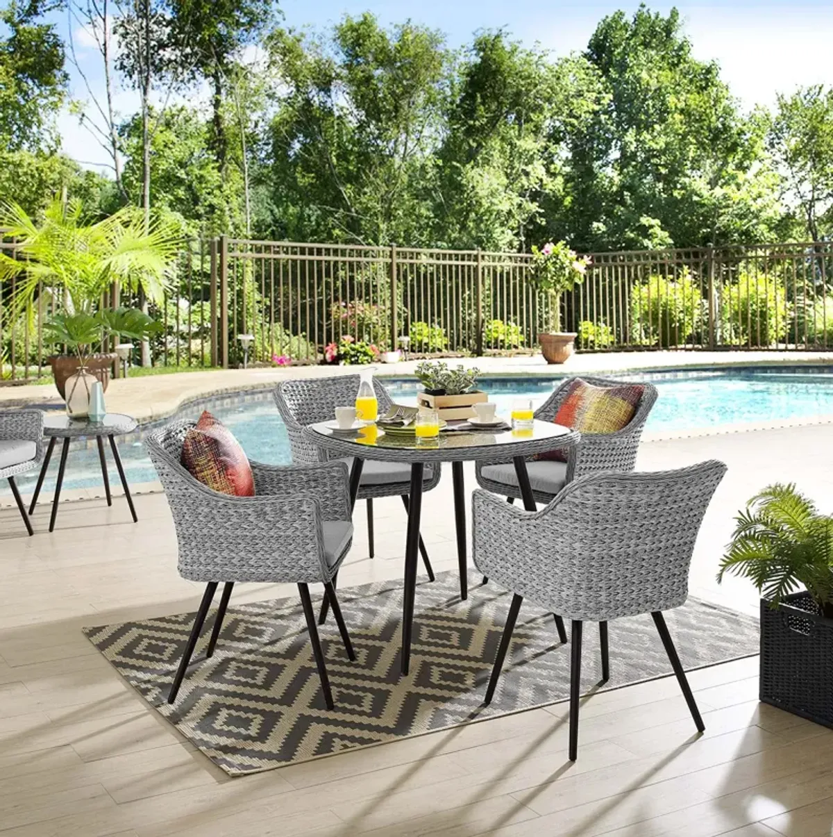 Endeavor 5 Piece Outdoor Patio Wicker Rattan Dining Set by Modway Gray Gray