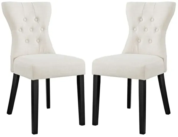 Silhouette Dining Side Chairs Upholstered Fabric Set of 2 by Modway Beige
