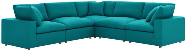 Commix 5 Piece Down Filled Overstuffed Sectional Sofa by Modway Teal