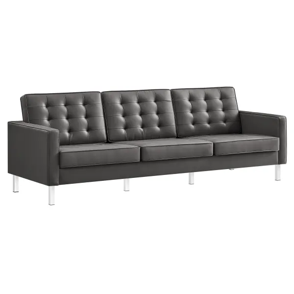 Loft Tufted Vegan Leather Sofa by Modway Silver Gray