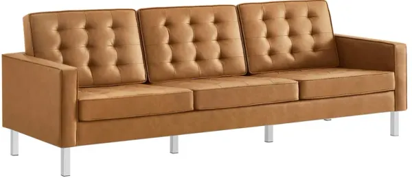 Loft Tufted Vegan Leather Sofa by Modway Silver Tan
