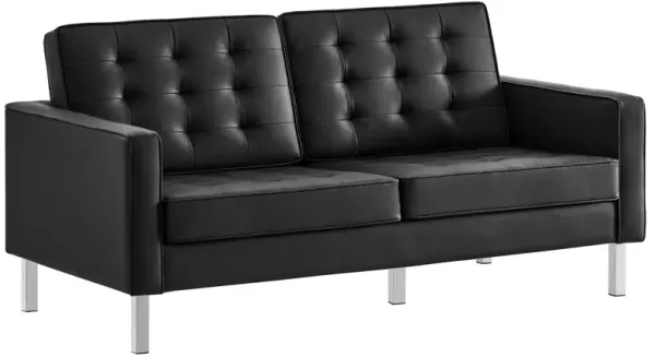 Loft Tufted Vegan Leather Loveseat by Modway Silver Black