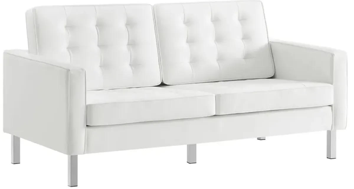 Loft Tufted Vegan Leather Loveseat by Modway Silver White