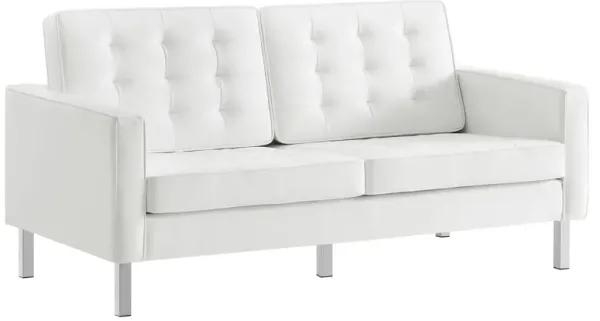 Loft Tufted Vegan Leather Loveseat by Modway Silver White