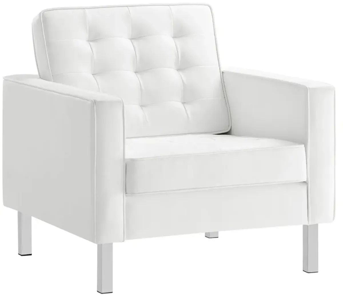 Loft Tufted Vegan Leather Armchair by Modway Silver White