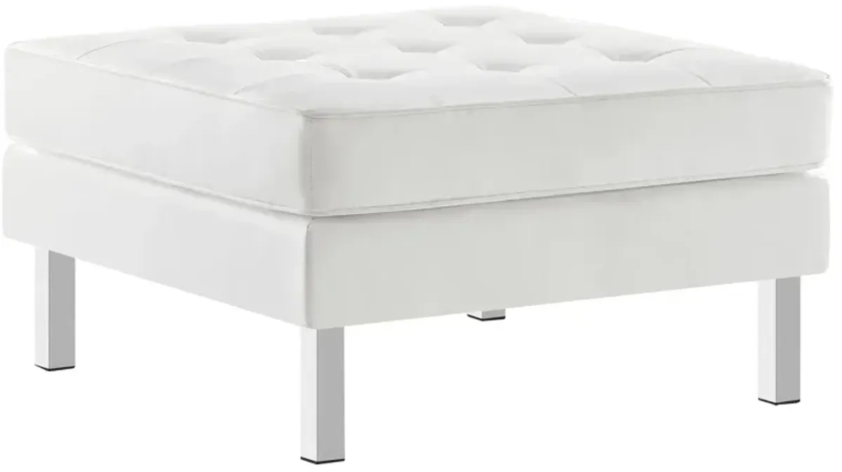 Loft Tufted Vegan Leather Ottoman by Modway Silver White