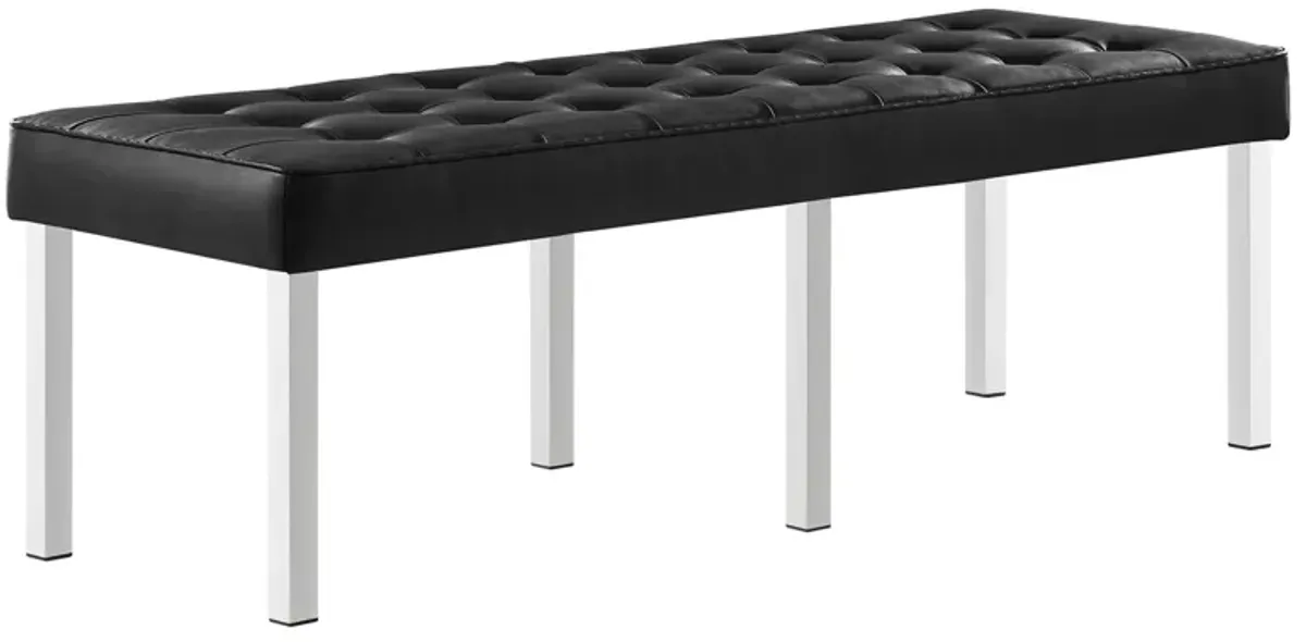 Loft Tufted Vegan Leather Bench by Modway Silver Gray