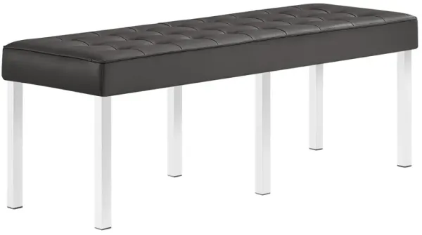 Loft Tufted Vegan Leather Bench by Modway Silver Gray