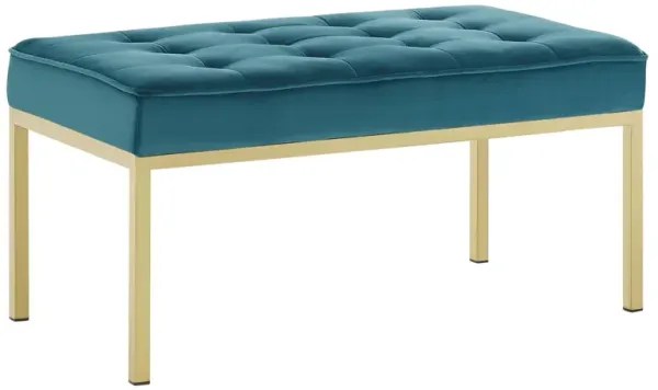 Loft Gold Stainless Steel Leg Medium Performance Velvet Bench by Modway Gold Teal