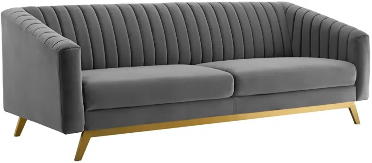 Valiant Vertical Channel Tufted Performance Velvet Sofa by Modway Navy
