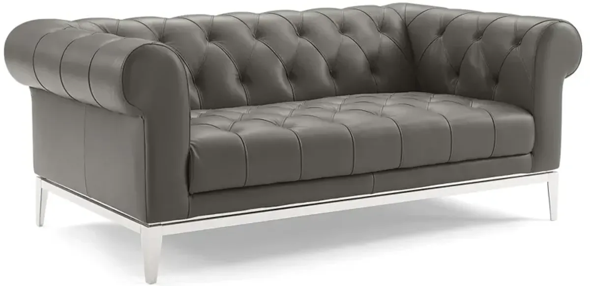 Idyll Tufted Button Upholstered Leather Chesterfield Loveseat by Modway Gray