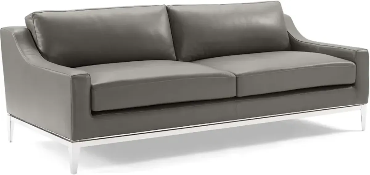 Harness 83.5" Stainless Steel Base Leather Sofa by Modway Gray
