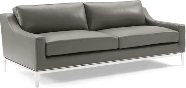 Harness 83.5" Stainless Steel Base Leather Sofa by Modway Gray