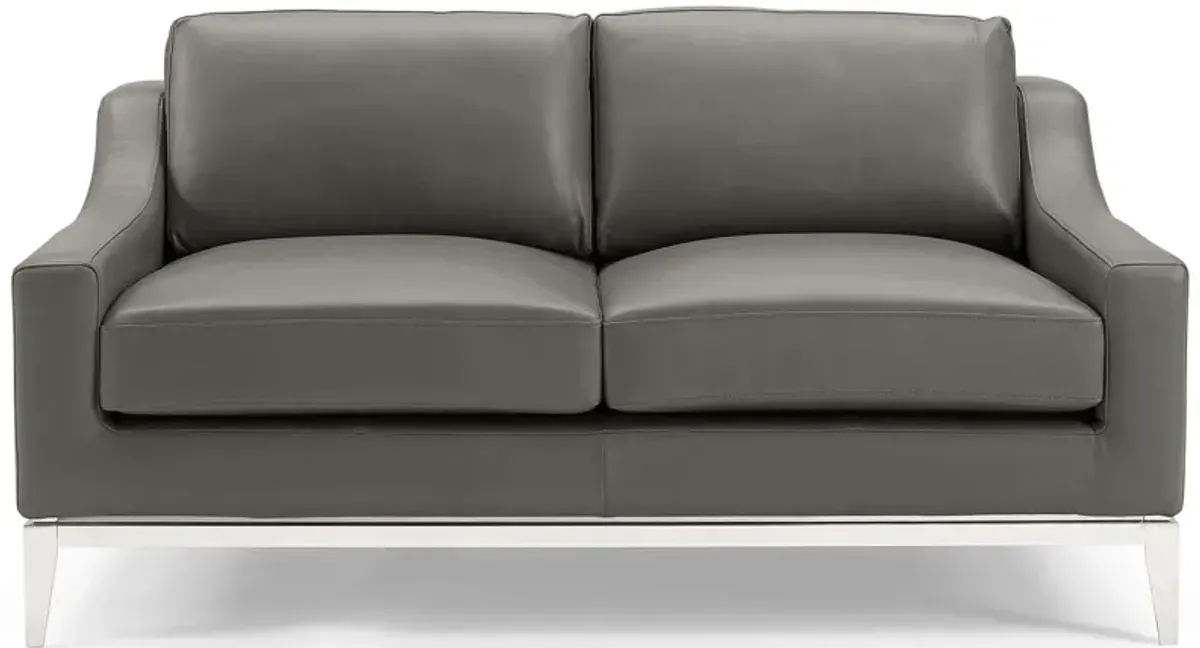 Harness 64" Stainless Steel Base Leather Loveseat by Modway Gray