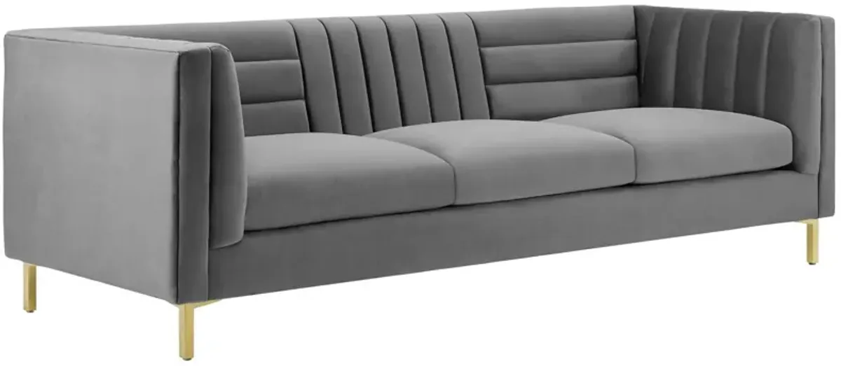Ingenuity Channel Tufted Performance Velvet Sofa by Modway Light Blue