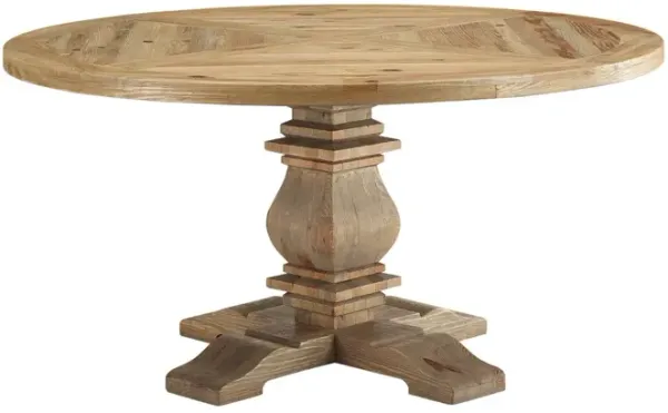 Column 59" Round Pine Wood Dining Table by Modway Brown