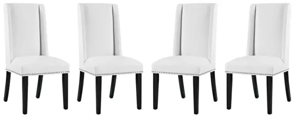 Baron Dining Chair Vinyl Set of 4 by Modway White