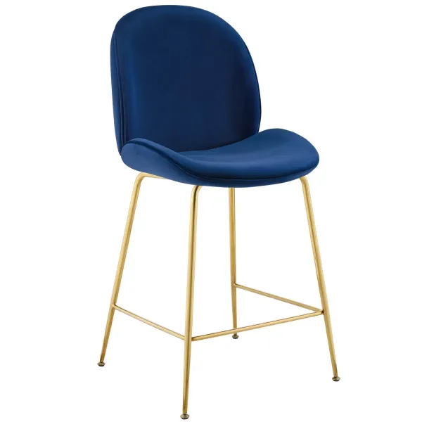 Scoop Gold Stainless Steel Leg Performance Velvet Counter Stool by Modway Navy