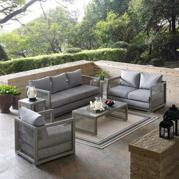 Aura 6 Piece Outdoor Patio Wicker Rattan Set by Modway Gray White