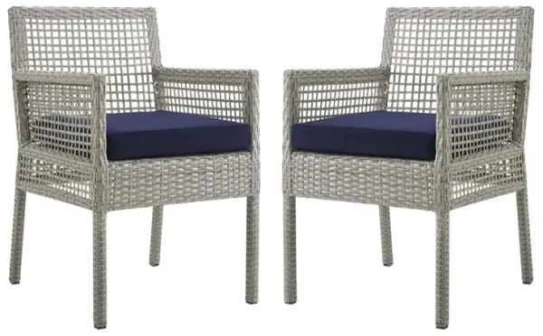 Aura Dining Armchair Outdoor Patio Wicker Rattan Set of 2 by Modway Gray Navy