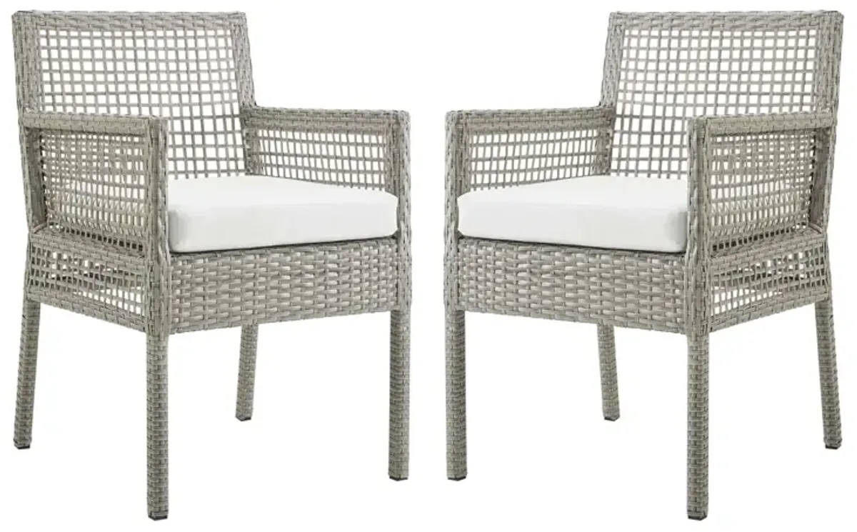 Aura Dining Armchair Outdoor Patio Wicker Rattan Set of 2 by Modway Gray White