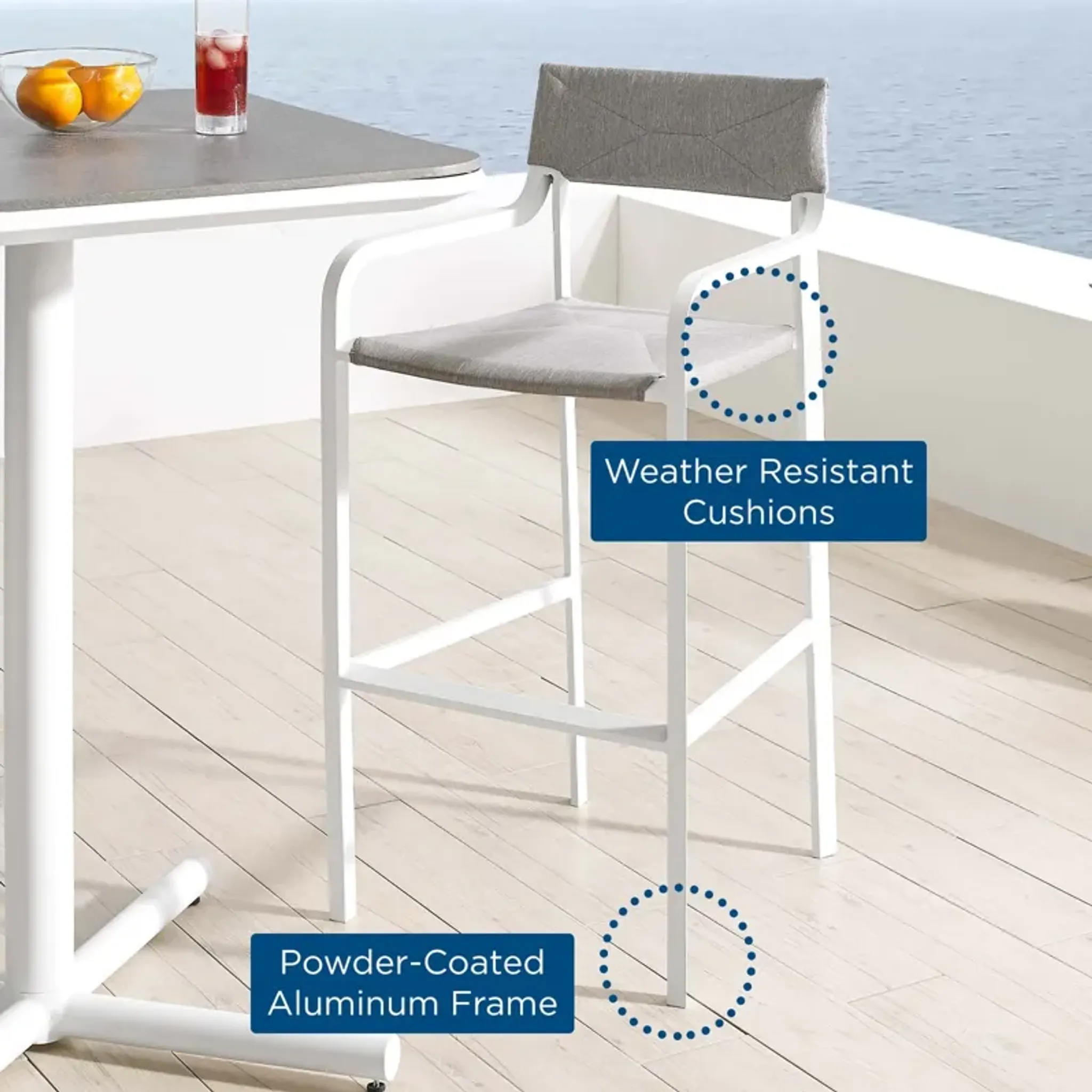 Raleigh Stackable Outdoor Patio Aluminum Bar Stool By Modway White Gray ...