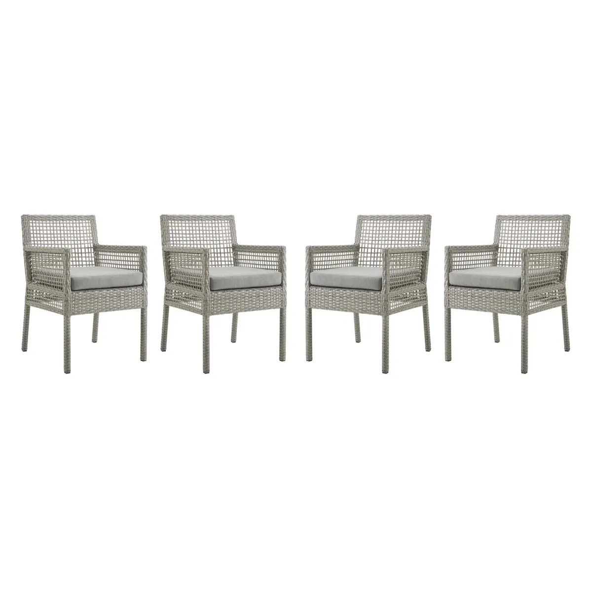 Aura Dining Armchair Outdoor Patio Wicker Rattan Set of 4 by Modway Gray Navy