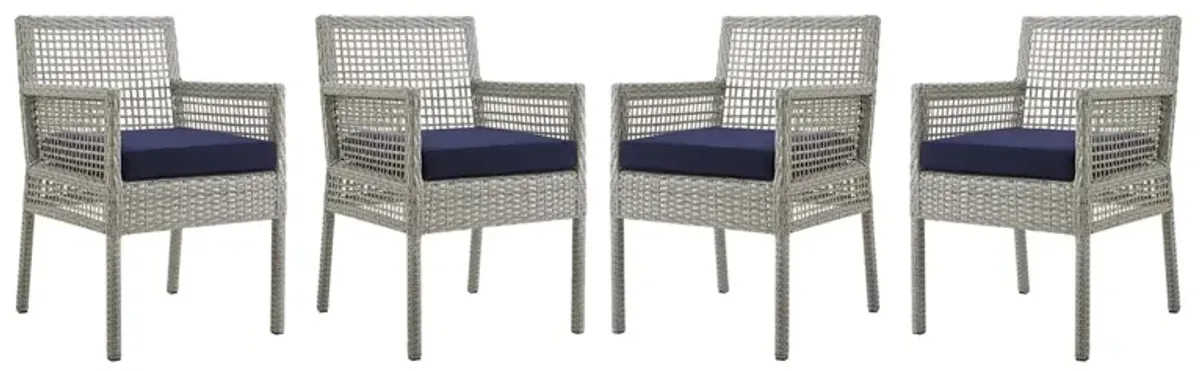 Aura Dining Armchair Outdoor Patio Wicker Rattan Set of 4 by Modway Gray Navy