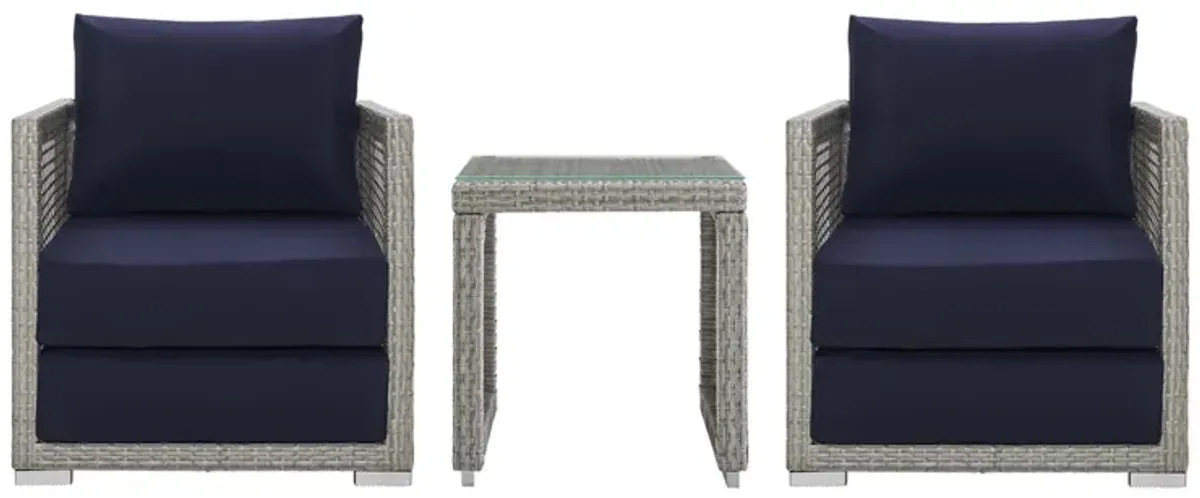 Aura 3 Piece Outdoor Patio Wicker Rattan Set by Modway Gray Navy