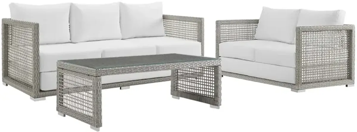 Aura 3 Piece Outdoor Patio Wicker Rattan Set by Modway Gray White