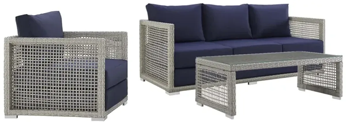 Aura 3 Piece Outdoor Patio Wicker Rattan Set by Modway Gray Navy