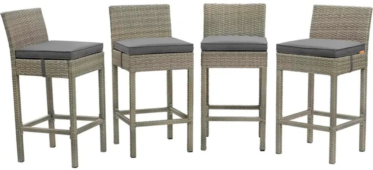 Conduit Outdoor Patio Wicker Rattan Bar Stool Set of 4 by Modway Light Gray Charcoal