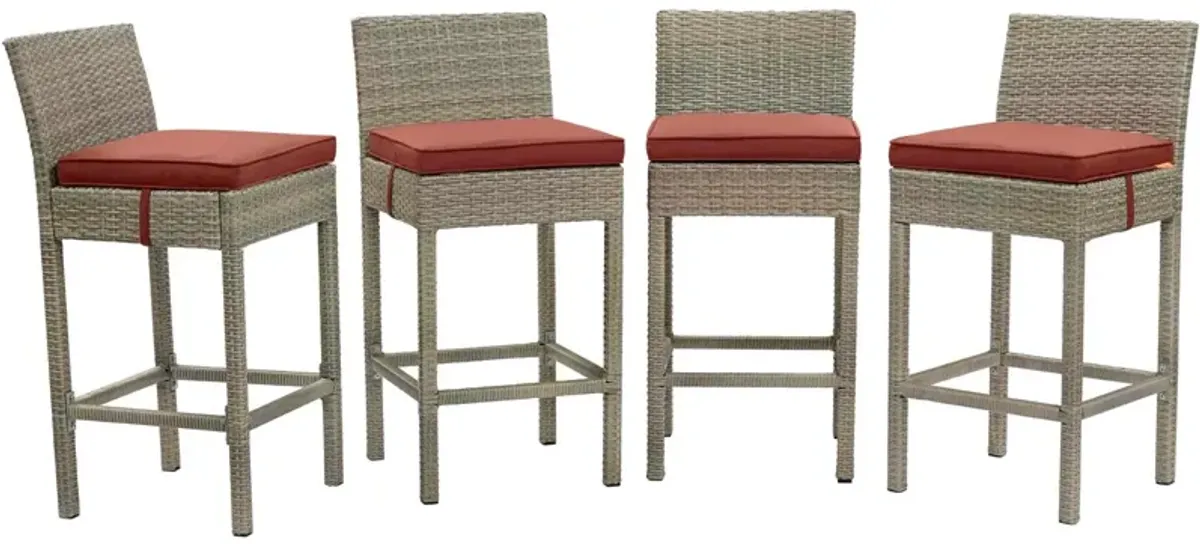 Conduit Outdoor Patio Wicker Rattan Bar Stool Set of 4 by Modway Light Gray Currant
