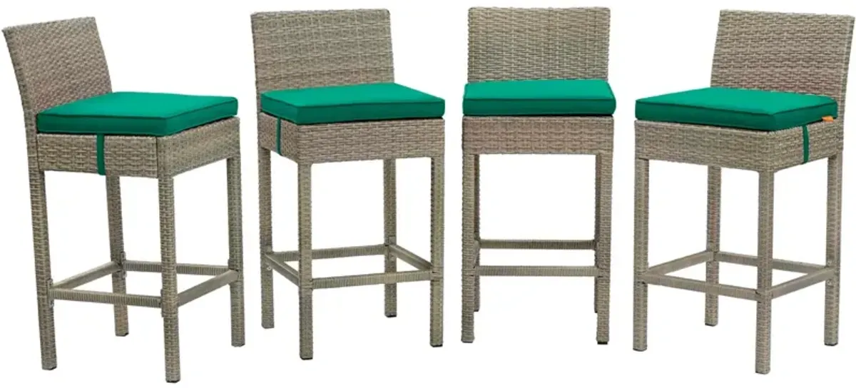 Conduit Outdoor Patio Wicker Rattan Bar Stool Set of 4 by Modway Light Gray Green